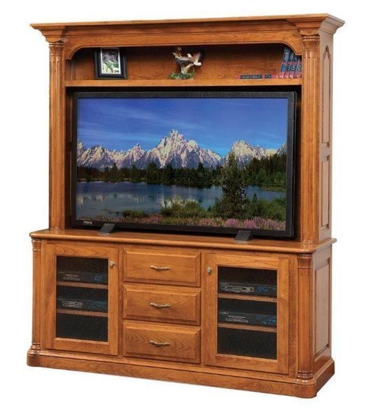Honey Oak Entertainment Center Fluted Pilasters Hutch