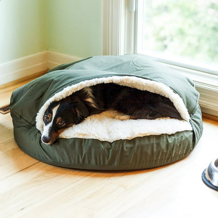 Hooded Pet Bed with Faux Shearling Lining and Burrow Design