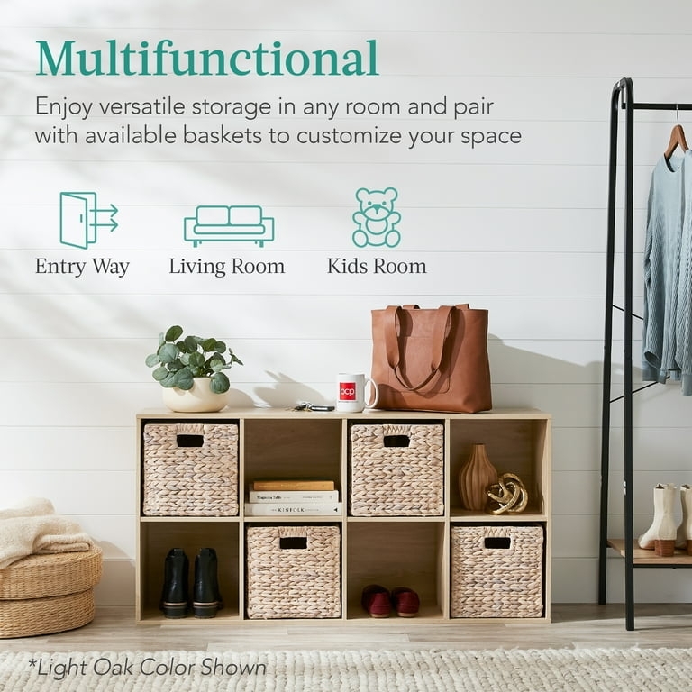 Horizontal Bookshelf: Light Oak 8-Cube Low Profile Organizer