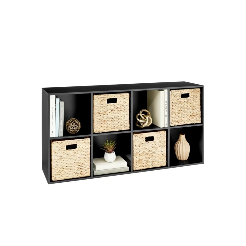 Horizontal Cube Bookshelf: Matte Black 8-Cube Organizer