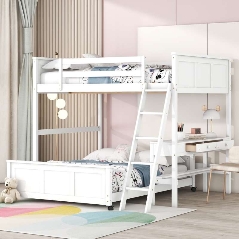 HOT ! L Shaped Bunk Full Bottom Bunk Bed L Shaped Loft Bunk Beds For Girls  Twin Over Full/Full Over Full