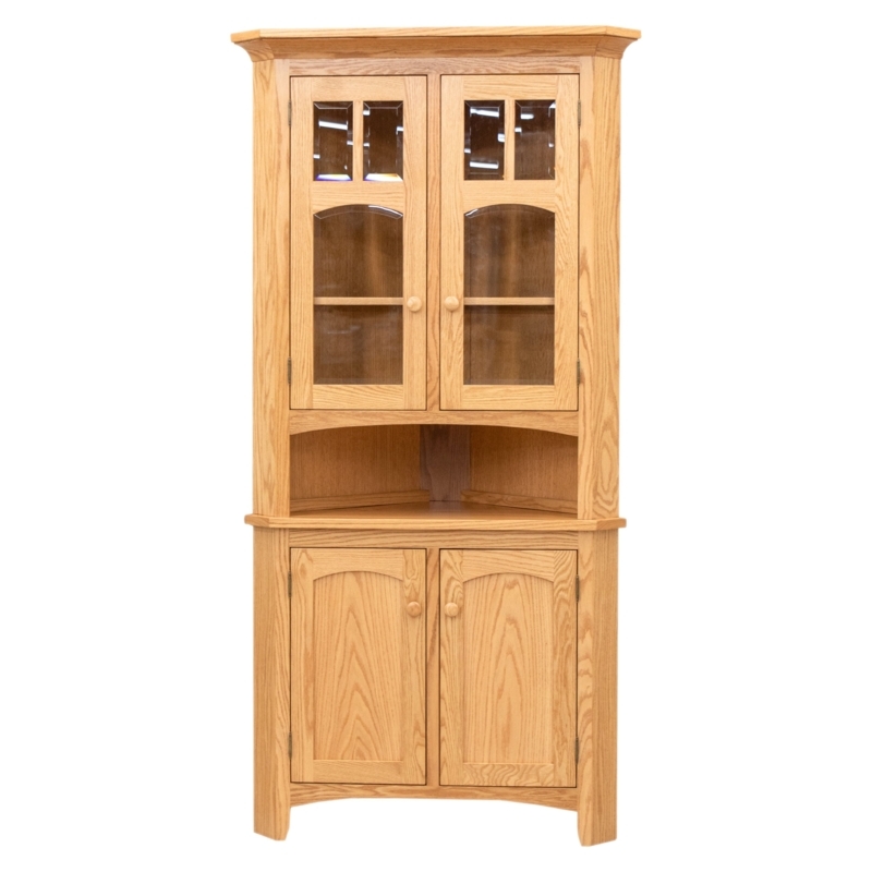 Hutch Cabinet with Muntin Glass Doors and Open Alcove in Light Oak