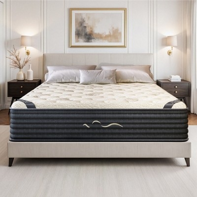 Hybrid Mattress with Gold Wave Detail and Charcoal Ribbed Sides