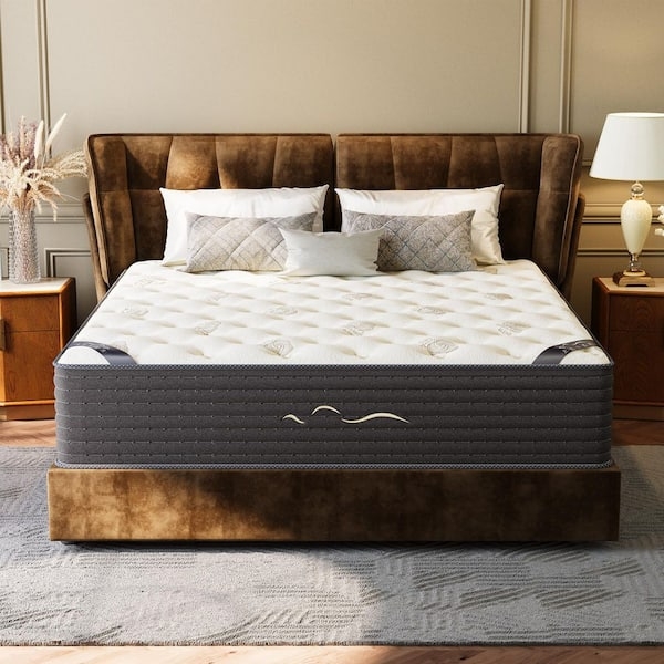 Hybrid Pillow Top Mattress with Charcoal Ribbed Sides and Floral Top
