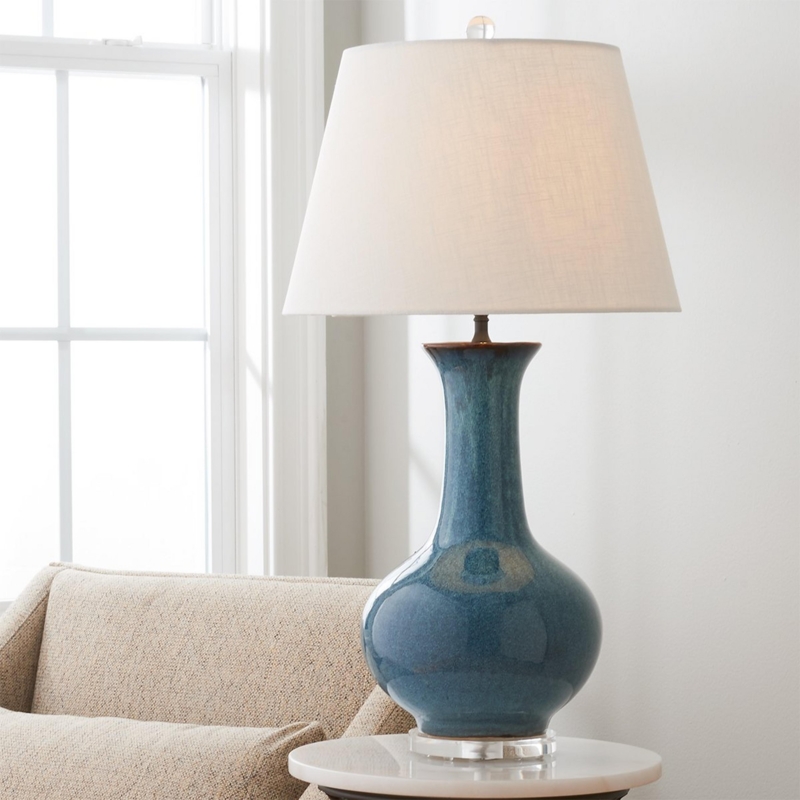 Indigo Drip Ceramic Table Lamp, Clear Acrylic Base