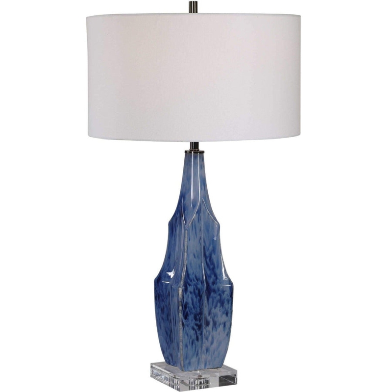 Indigo Faceted Ceramic Table Lamp, Reactive Glaze