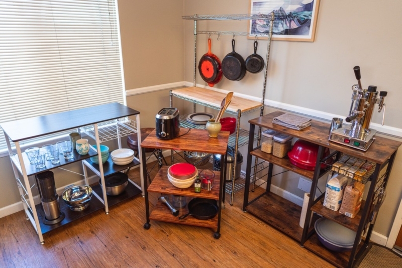 Industrial Bakers Rack with Pot Hooks, Rolling Kitchen Cart