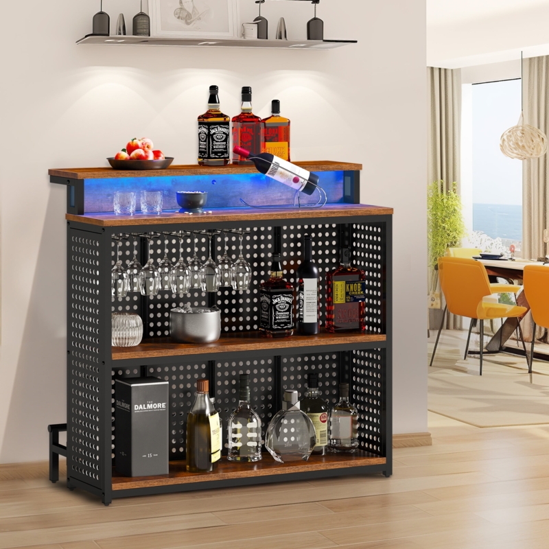 Industrial Home Bar Unit with RGB LED Lighting Perforated Panels