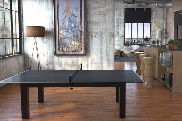 Industrial Loft Game Room Table: Matte Black Convertible Design