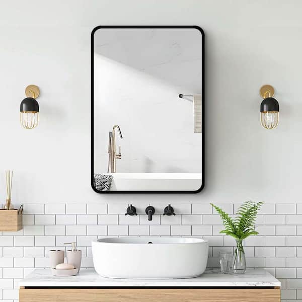 Industrial Modern Medicine Cabinet Rounded Metal Frame Black