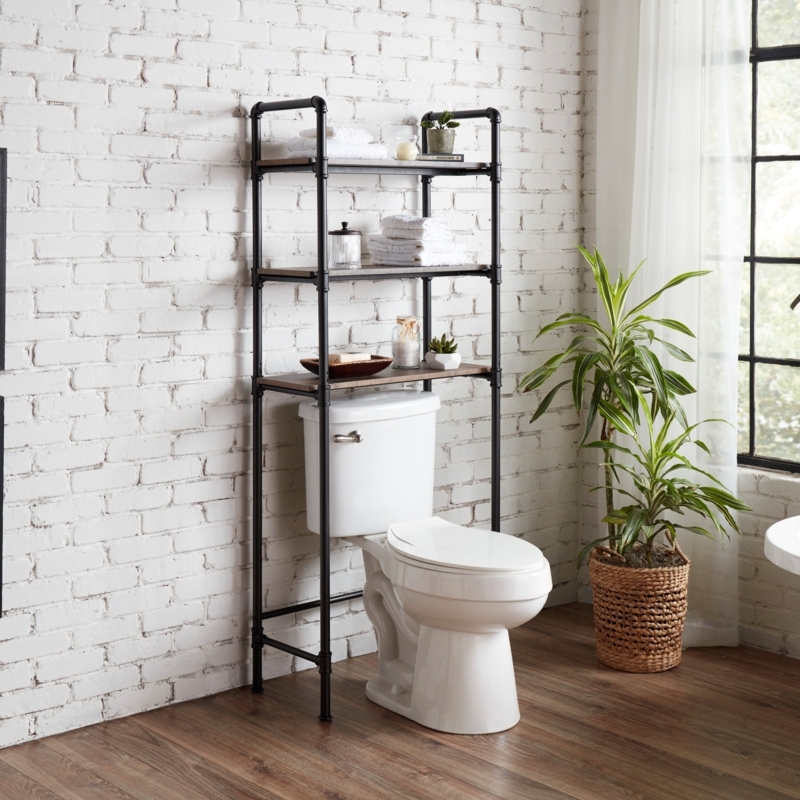 Industrial Pipe Bathroom Shelf: 3-Tier Over-The-Toilet Storage Design