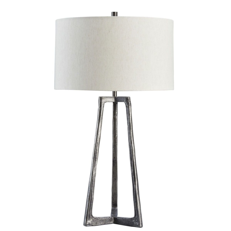 Industrial Tripod Table Lamp with Open Frame Pewter Base