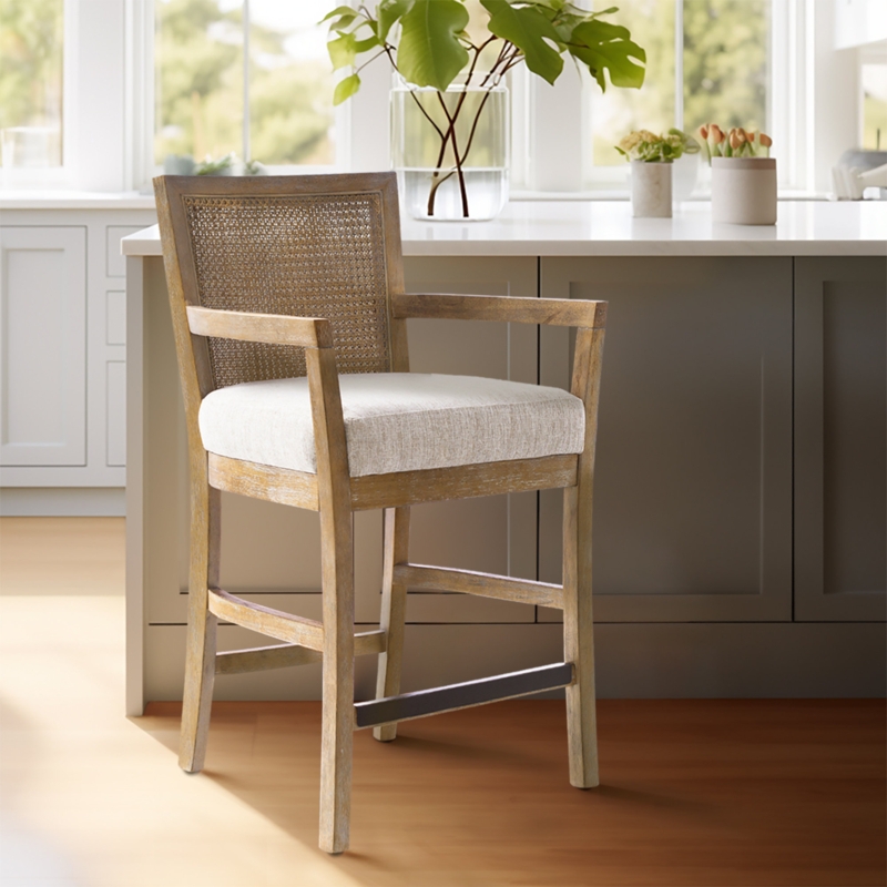 Integrated Arms Counter Stool in Weathered Wood Finish