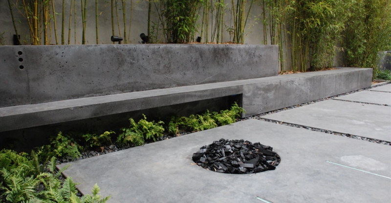 Integrated Concrete Bench Cantilevered with Recessed Planters