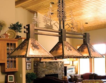 Island Chandelier Rustic Pine Tree Silhouettes Mountain Cutouts
