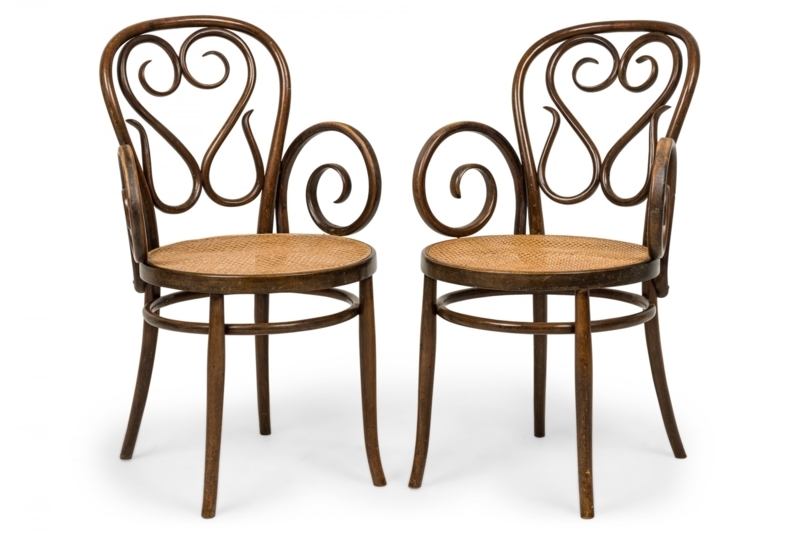 Italian Bentwood Armchair: Mirrored Spiral Arms, Scroll Back, Cane Seat