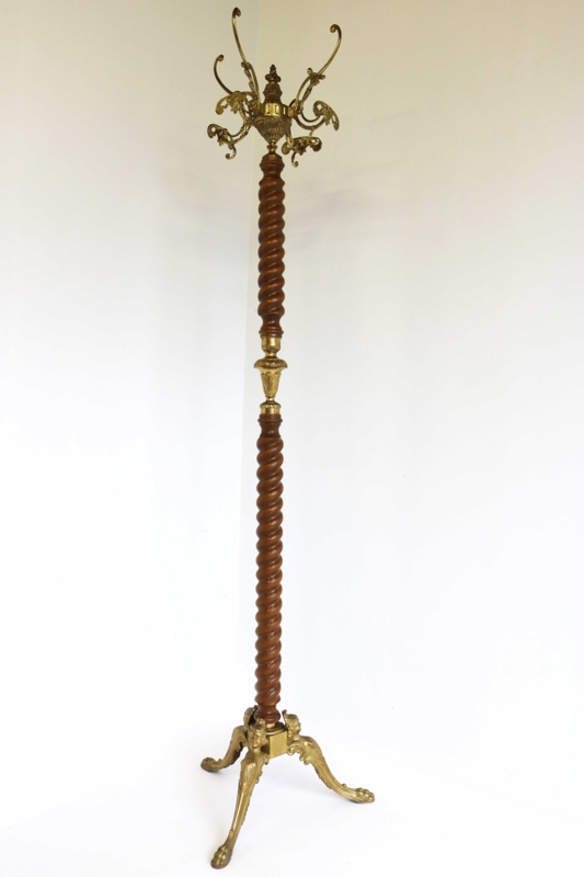Italian Hollywood Regency Coat Rack: Barley Twist & Claw Feet