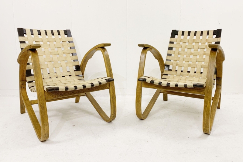 Jan Vanek Bentwood Armchair: Woven Webbing Straps, Low Profile Design