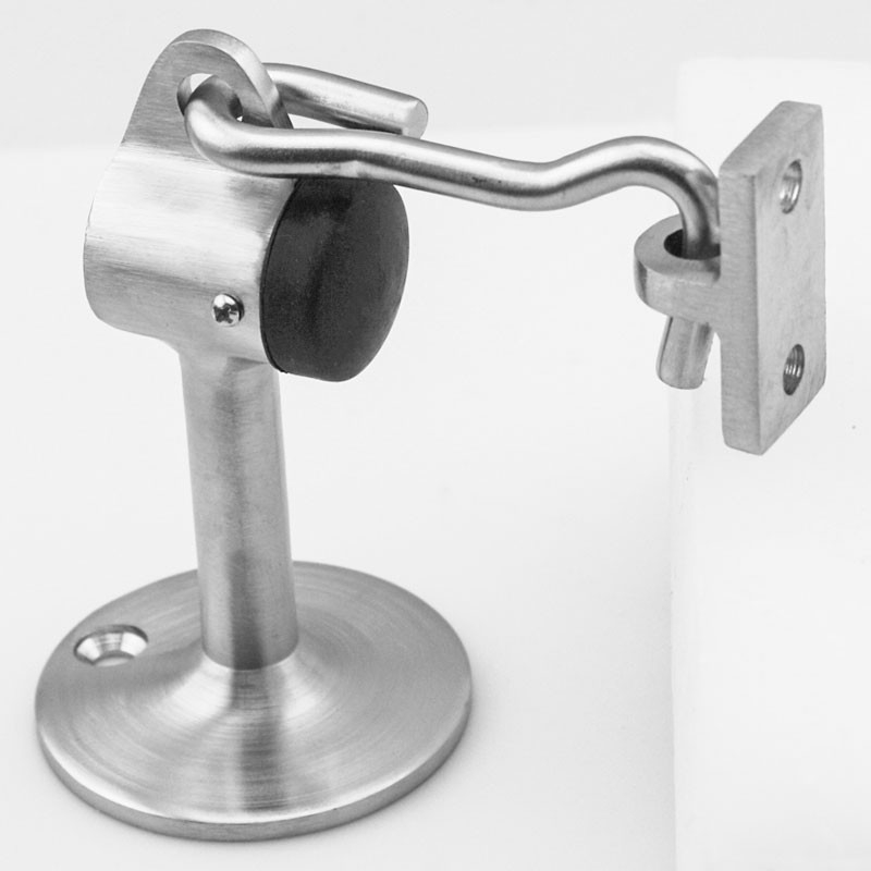 Keeper Hook Door Stop, Floor Mounted Brushed Silver with Latch Plate
