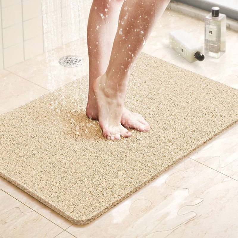 Khaki Loofah Shower Mat, Quick Drying Porous Texture