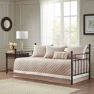 Khaki Quilted Daybed Set Diamond Stitching Neutral Cotton