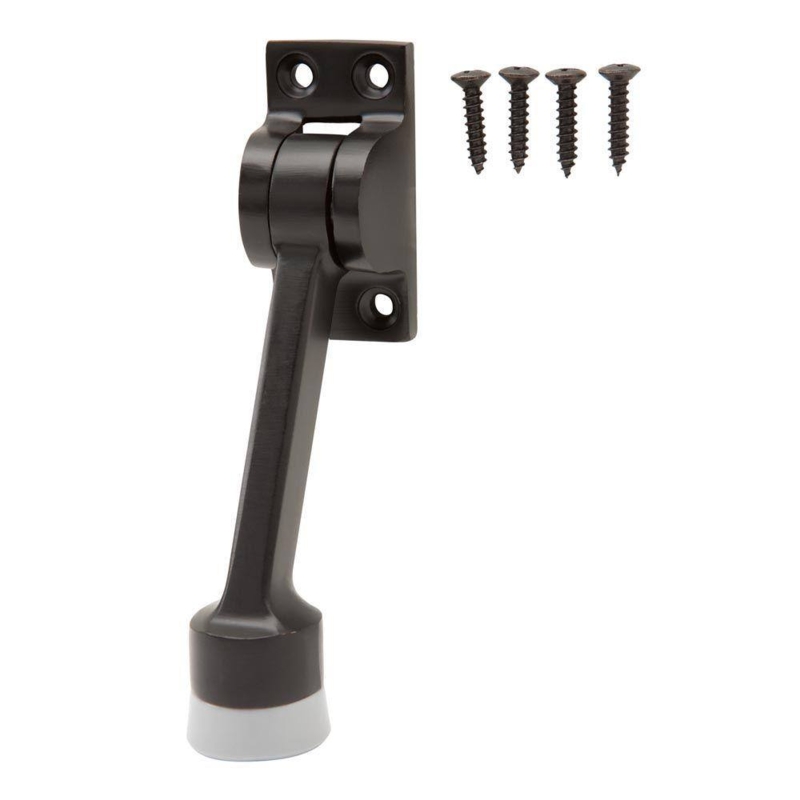 Kick Down Door Stop, Matte Black Finish with White Rubber Tip, Industrial