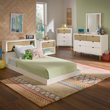 Kids Bedroom Suite Mid Century Modern Two Tone White Oak Bookcase Bed