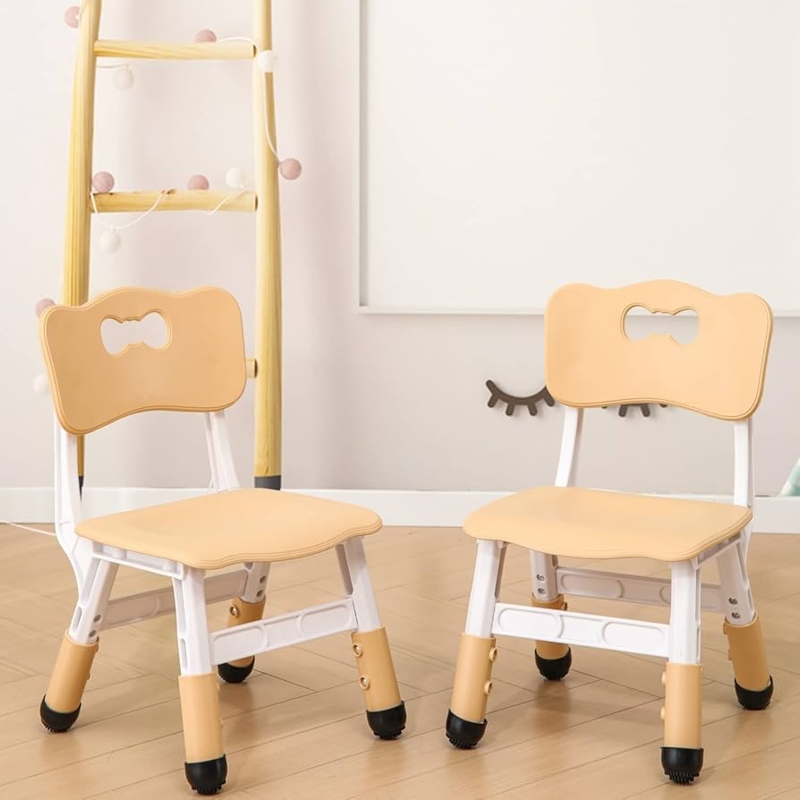 Kids Chair: Bow Tie Cutout, Height Adjustable, Beige Modern Minimalist.