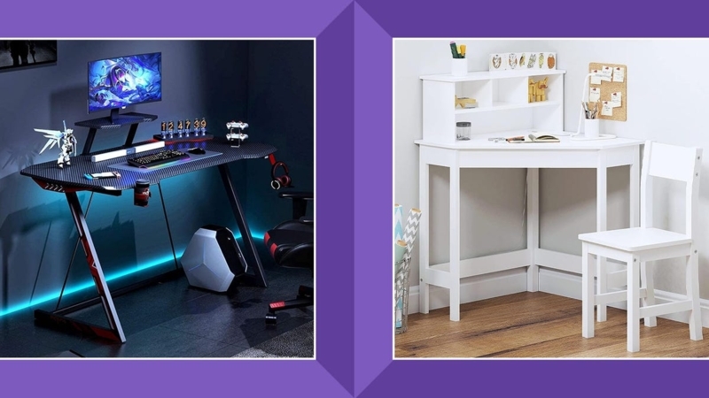 Kids Desk Black Z Frame Legs Gaming Setup Carbon Fiber Texture