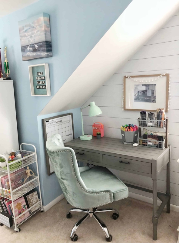 Kids Desk Grey Planked Top Two Drawers For Sloped Ceilings
