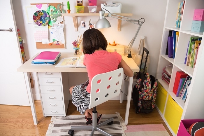 Kids Desk White Six Drawer Pedestal Perforated Back Chair