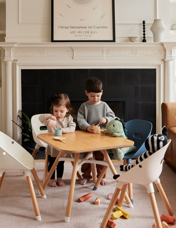Kids Play Chair with Contrast Tips, Tapered Wood Legs, Bucket Seat.