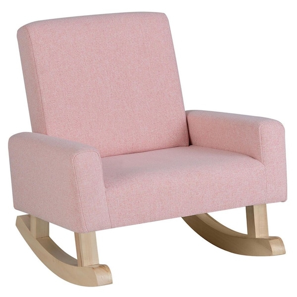 Kids Rocking Chair Pink Heathered Fabric, Linen Nursery Armchair (66 chars)