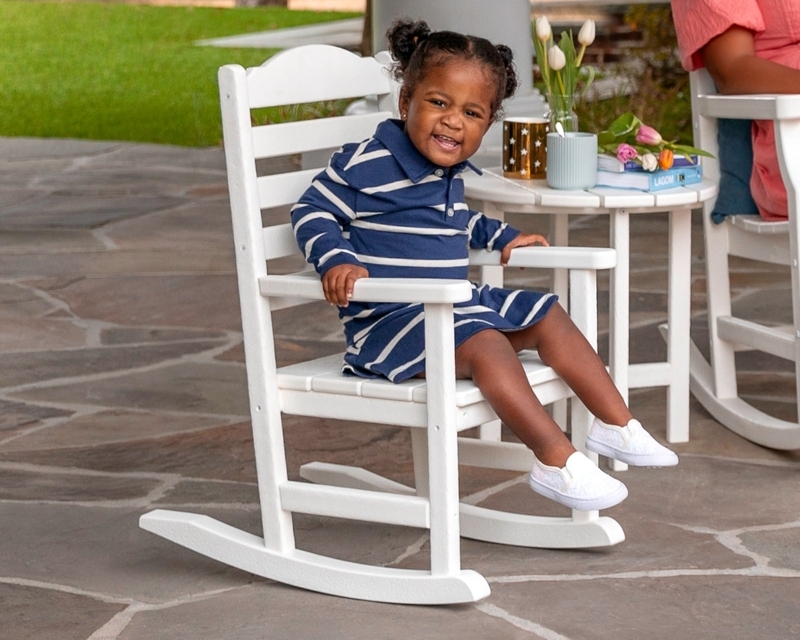 Kids Rocking Chair White Slatted Back, Coastal Kids Patio Furniture (69 chars)