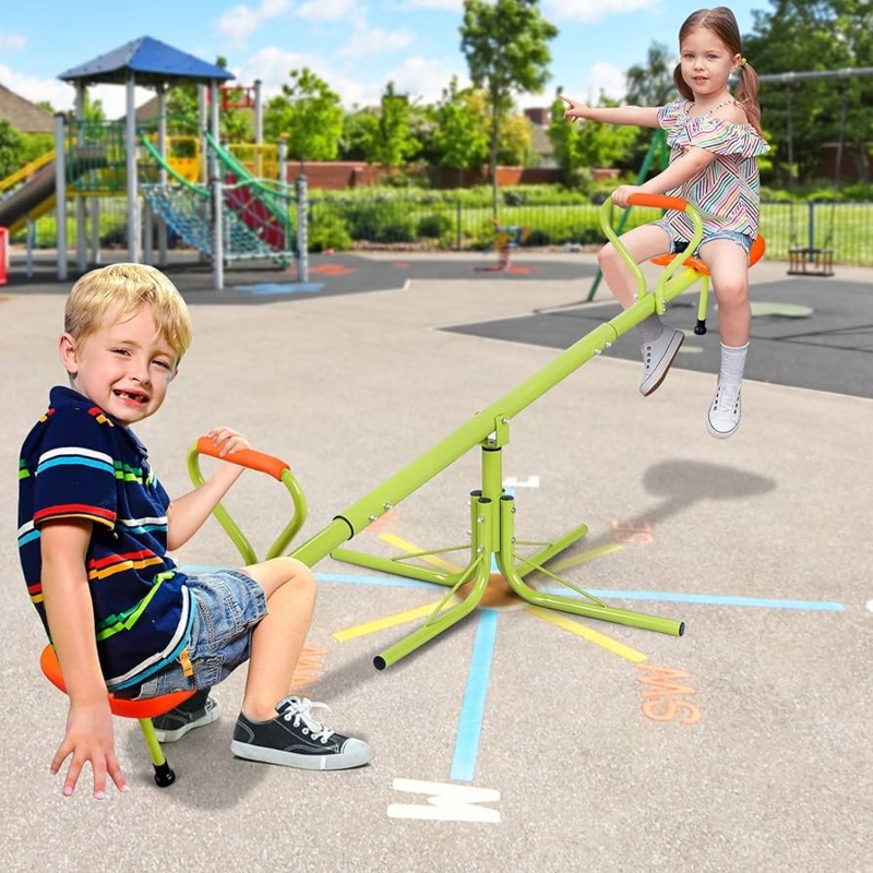 Kids Seesaw with 360 Degree Rotation and Safety Orange Accents