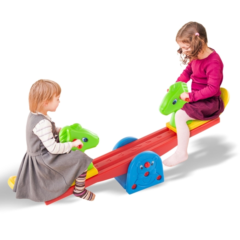 Kids Seesaw with Horse Shaped Handles and Bear Base Design