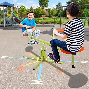 Kids Seesaw with Integrated Footrests and 360 Degree Swivel