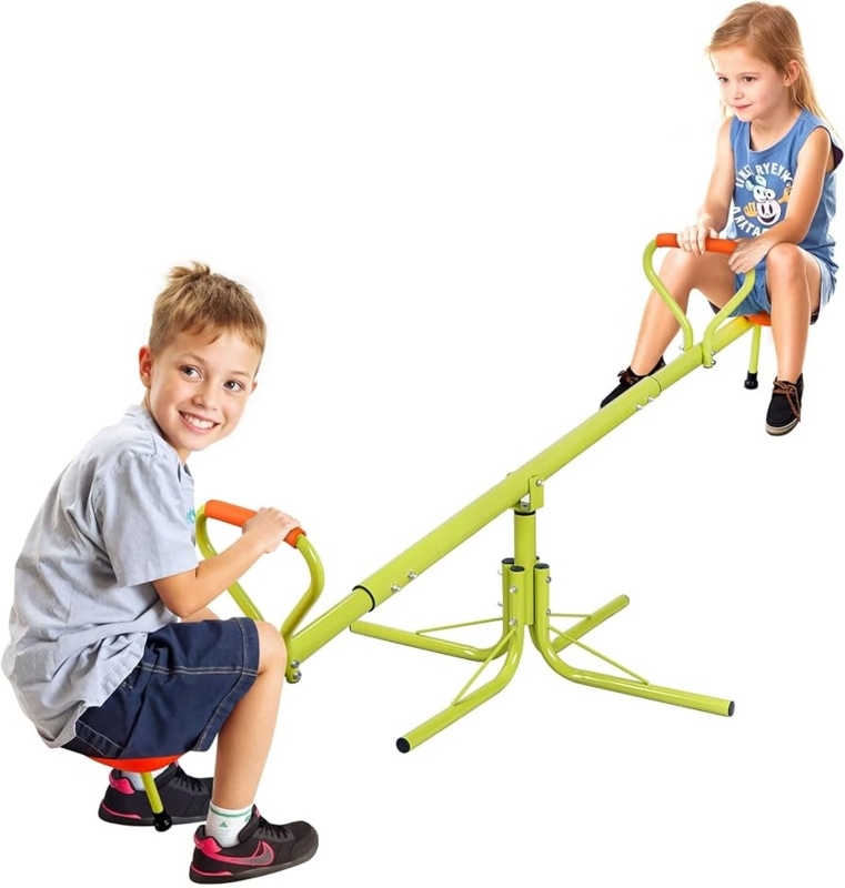 Kids Seesaw with Telescoping Frame and Padded Handles