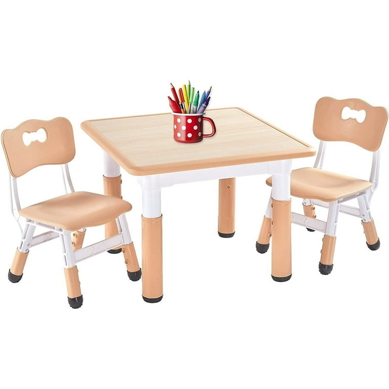 Kids Table Chair Set: Bow Cutout Backs & Adjustable Height