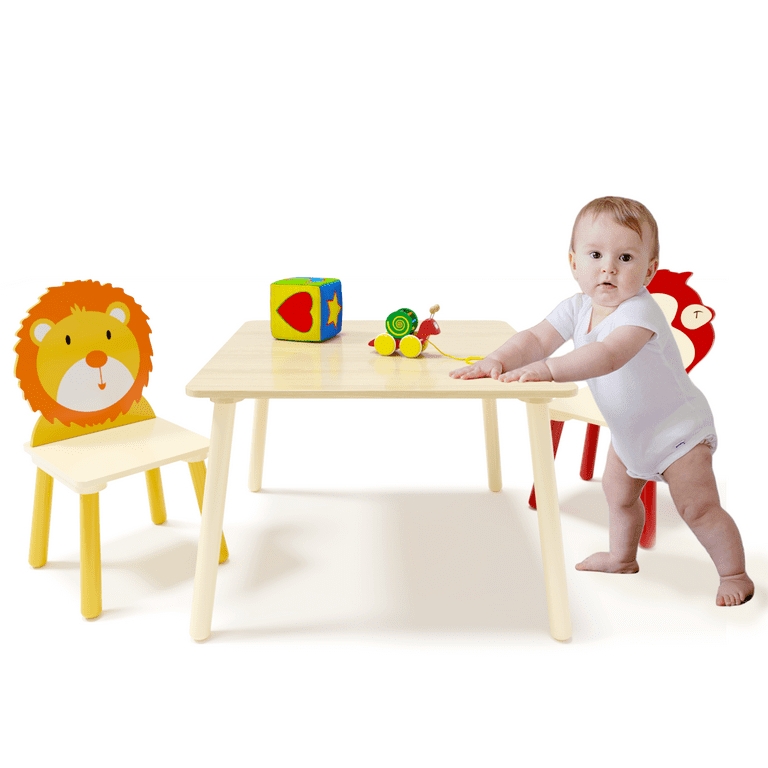 Kids Table Set: Animal Themed Backrests (Lion & Monkey Chairs)