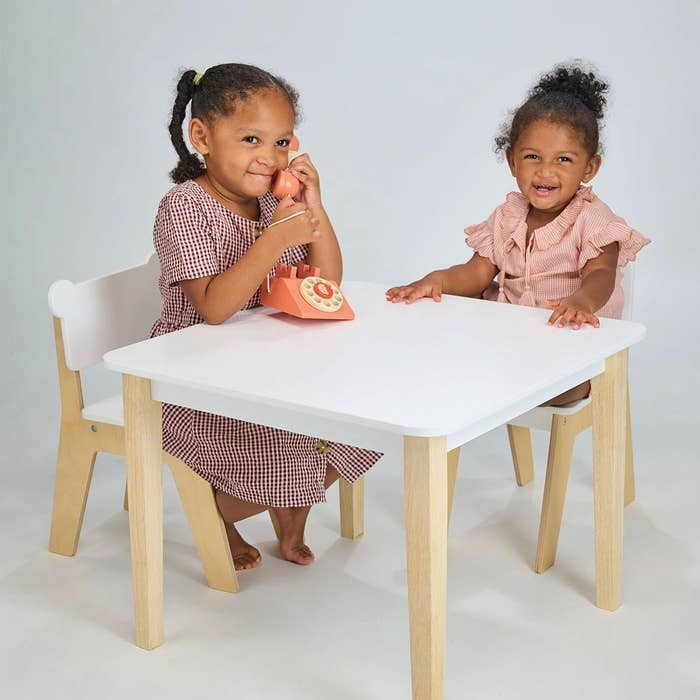 Kids Table Set: Bear Ear Back Chairs & Two-Tone Finish