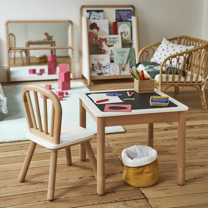 Kids Table Set: Spindle Back Chair & Two-Tone Wood Finish