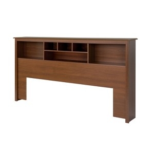 King Size Bookcase Headboard with Six Compartments, Cherry Finish.