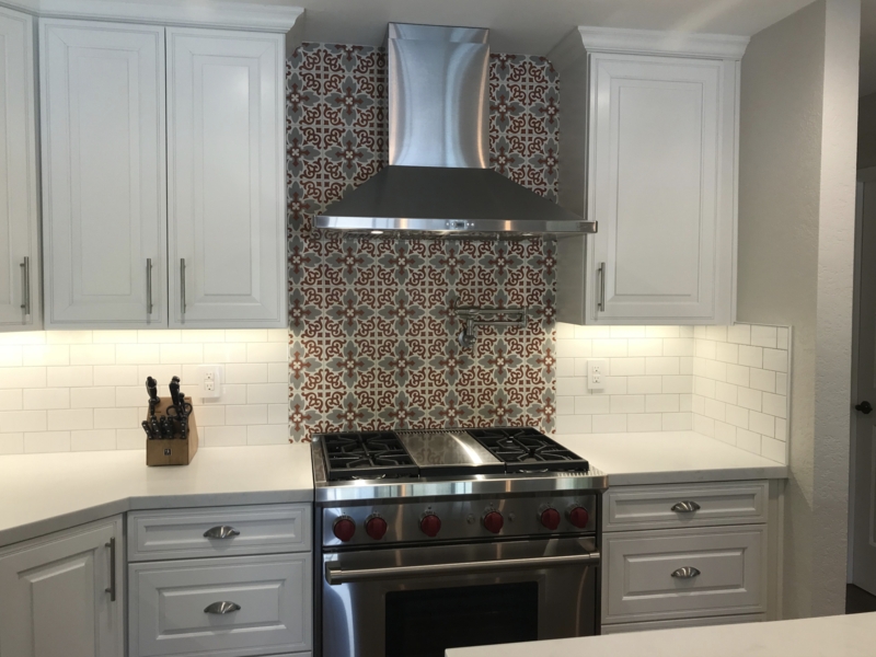 Kitchen Backsplash Patterned Accent Tile with Wall Mounted Pot Filler