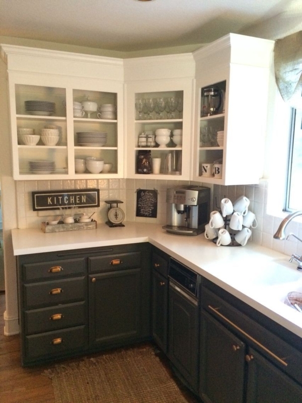 Kitchen Cabinetry Two-Tone Design with Glass Front Uppers