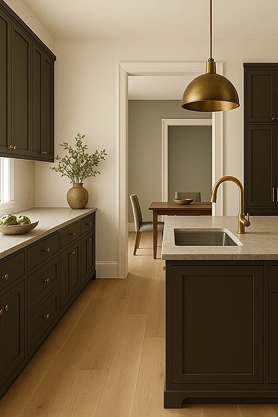 Kitchen Cabinetry Urbane Bronze Shaker Brass Dome Pendant