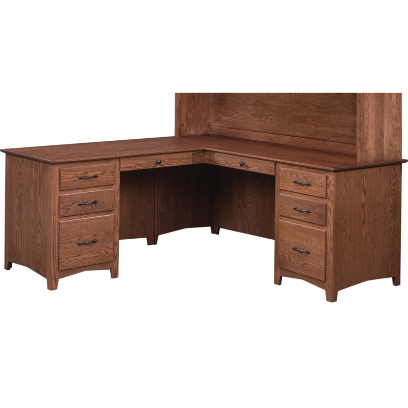 L-Shape Desk Traditional Craftsman Style with Pedestal Drawers