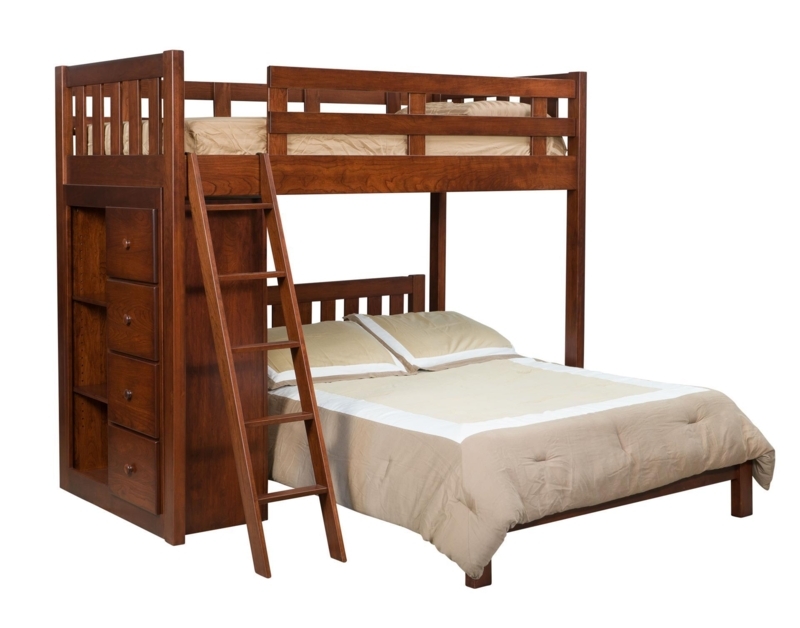 L-Shaped Bunk Bed Reddish-Brown with Four Drawer Storage