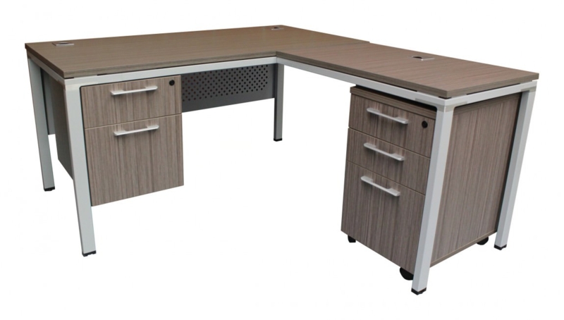 L-Shaped Desk Mobile Drawer Pedestal and Perforated Modesty Panel