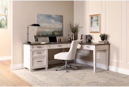 L-Shaped Desk Modular Design with Two-Tone Finish and Tapered Legs